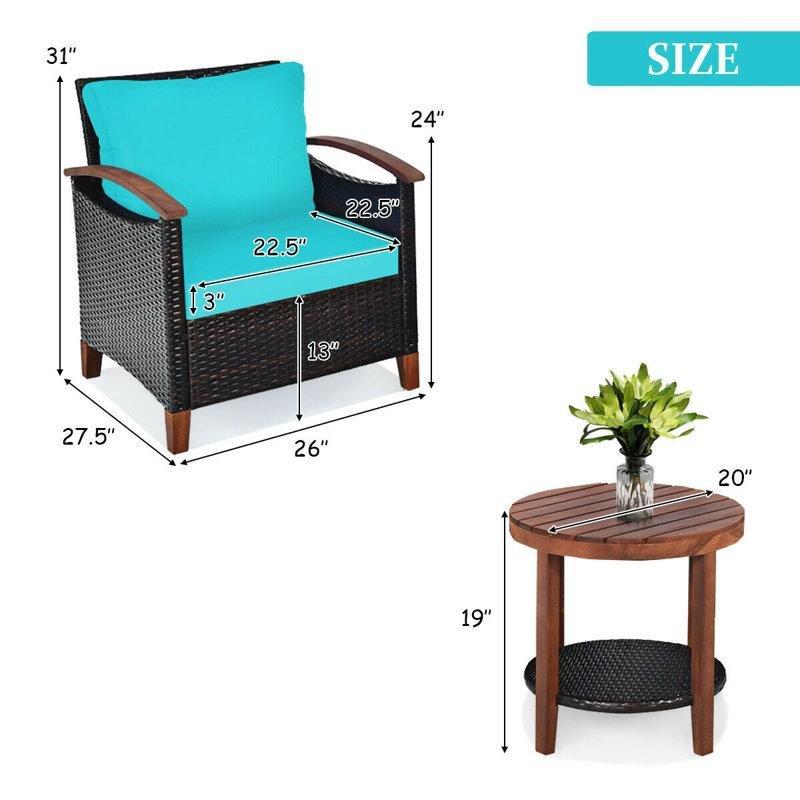 Kahverengi Rattan ve Akasya Ahşap Minderli 2 Kişilik Bahçe Takımı - 210833