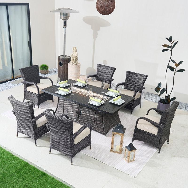 Kahverengi Rattan ve Alüminyum Ateş Çukurlu Minderli 6 Kişilik Bahçe Masa Takımı - 216055