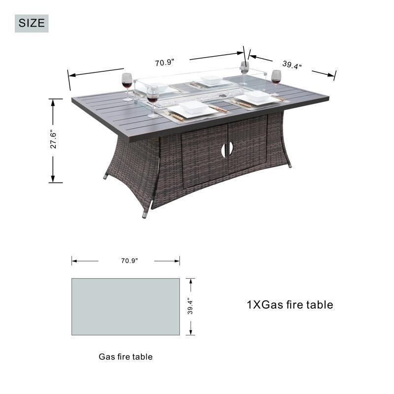 Kahverengi Rattan ve Alüminyum Ateş Çukurlu Minderli 6 Kişilik Bahçe Masa Takımı - 216055
