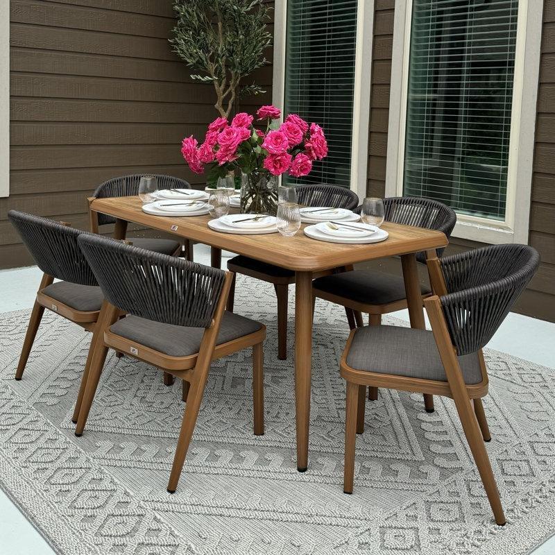 Kahverengi Rattan ve Alüminyum Minderli 2li Set Bahçe Sandalyesi - 173639