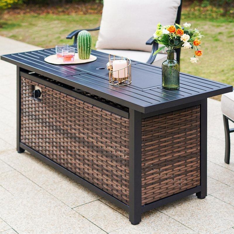 Kahverengi Rattan ve Çelik Kapaklı Dikdörtgen Alev Ayarlı Elektrikli Şömine - 143 cm - 183920