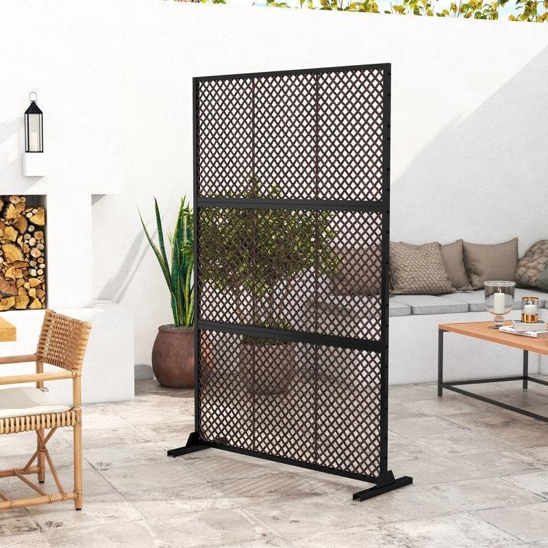 Kahverengi Rattan ve Metal Ayarlanabilir Çift Taraflı Dekoratif Bahçe Paravanı - 184x122 cm - 172998