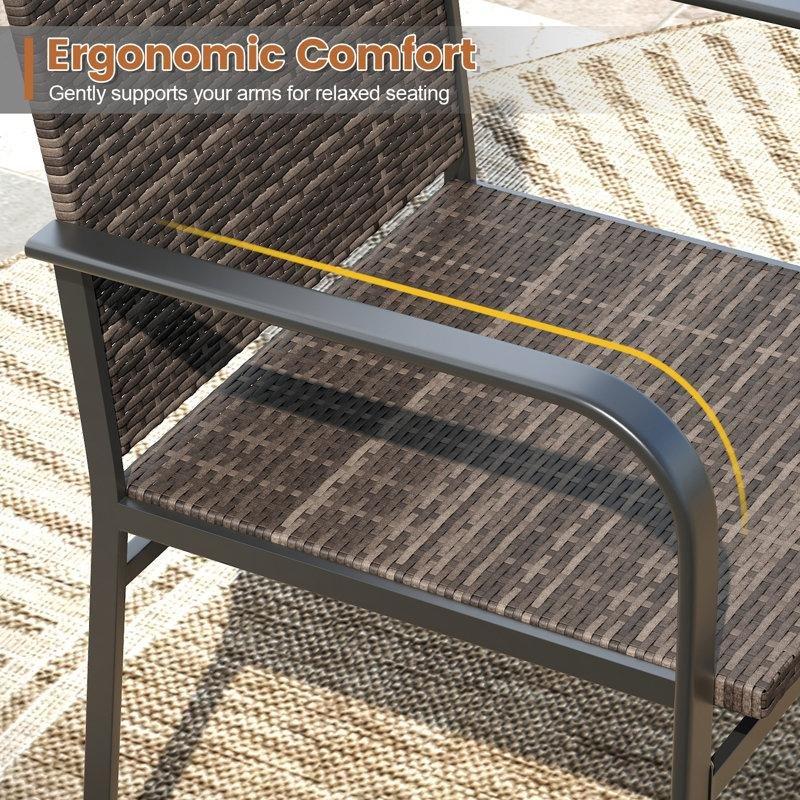 Kahverengi Rattan ve Siyah Metal Kollu 6lı Bahçe Sandalyesi - 173824