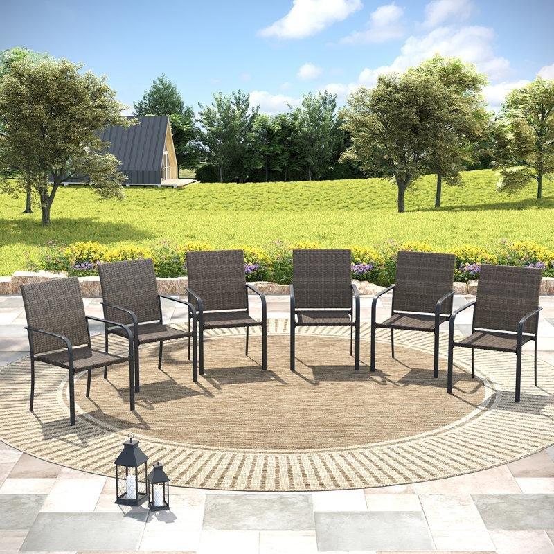 Kahverengi Rattan ve Siyah Metal Kollu 6lı Bahçe Sandalyesi - 173824