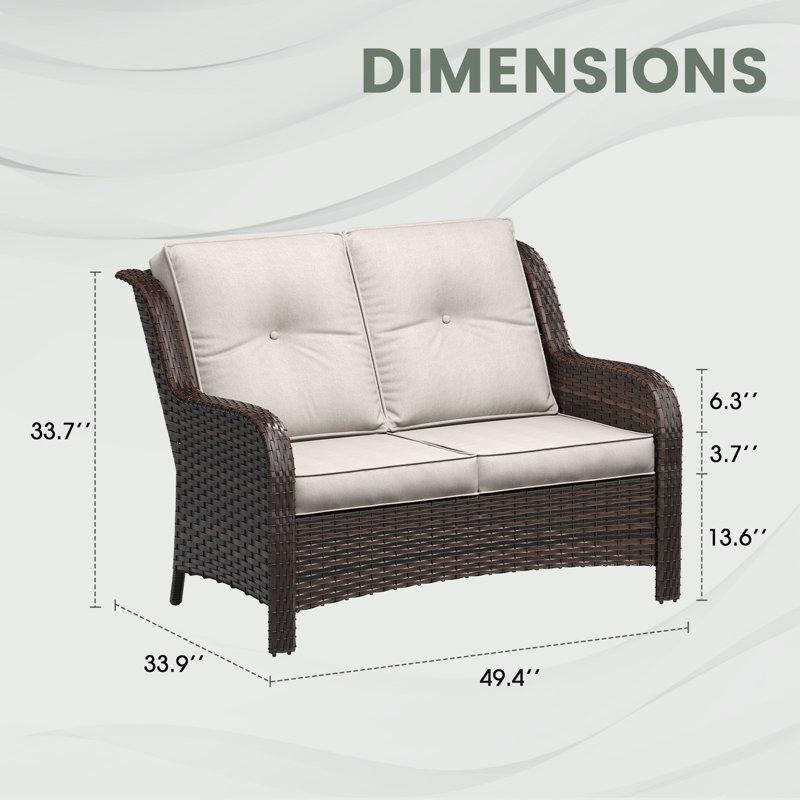Kahverengi Rattan Yüksek Sırtlı Minderli Dış Mekan İkili Koltuk - 126 cm - 205744