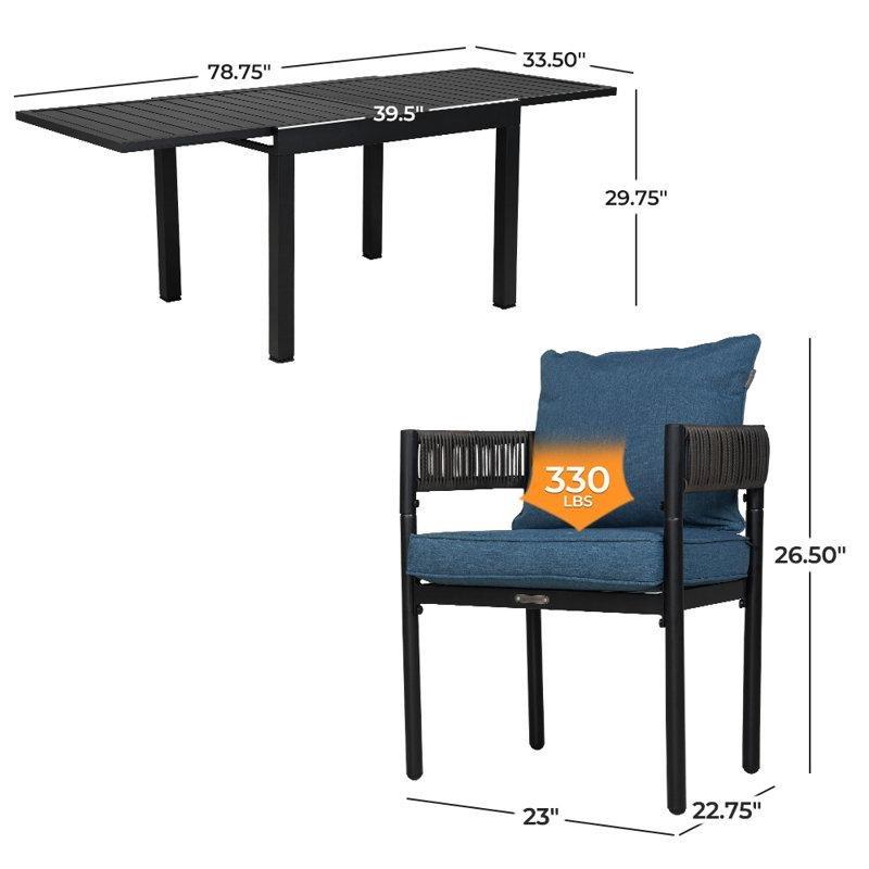 Kahverengi Siyah Çelik Rattan Açılır 6 Kişilik Bahçe Masa Takımı - 200 cm - 215099