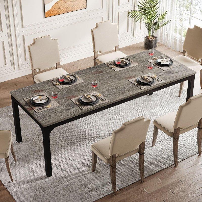 Kahverengi Siyah Metal Ayaklı MDF Dikdörtgen 6-8 Kişilik Bohem Yemek Masası - 200x70 cm - 237656