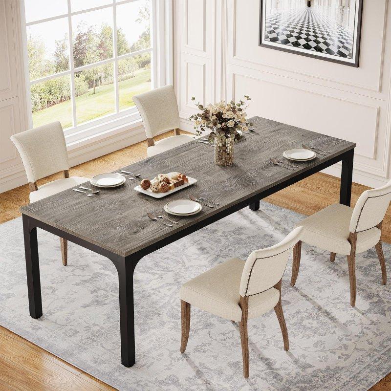 Kahverengi Siyah Metal Ayaklı MDF Dikdörtgen 6-8 Kişilik Bohem Yemek Masası - 200x70 cm - 237656