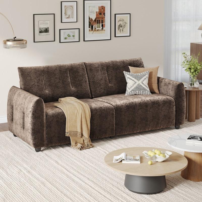 Kahverengi Şönil Kumaş Ahşap İskeletli İkili Koltuk - 215 cm - 208650