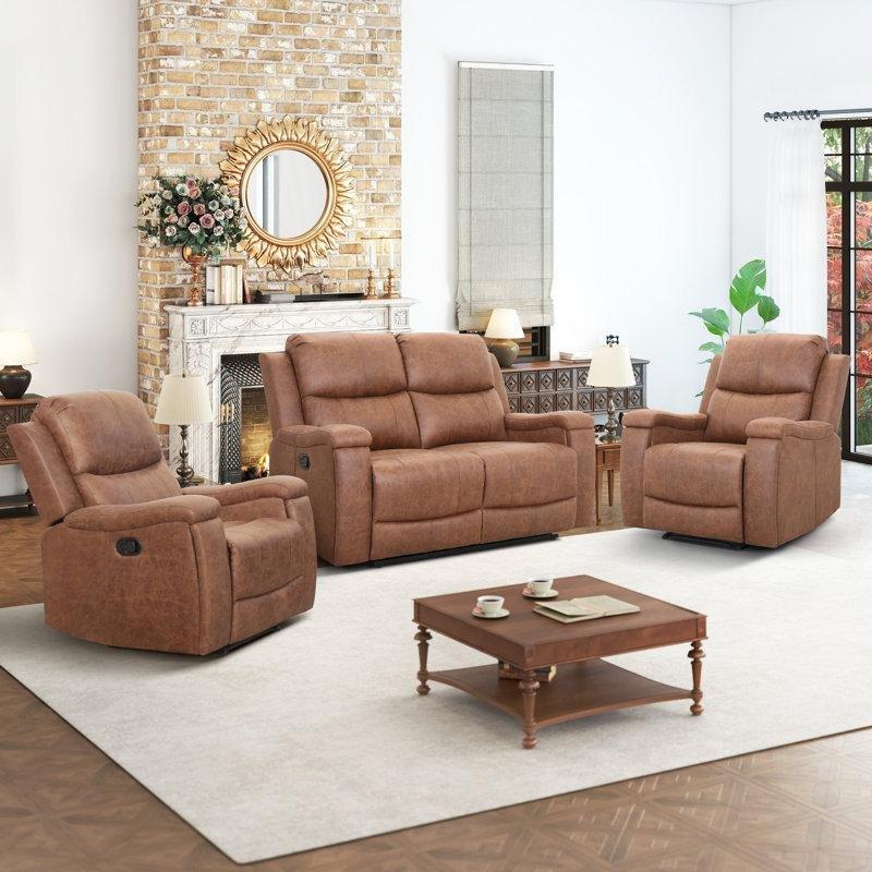 Kahverengi Suni Deri Bardaklıklı Manuel Mekanizmalı Koltuk Takımı - 192227