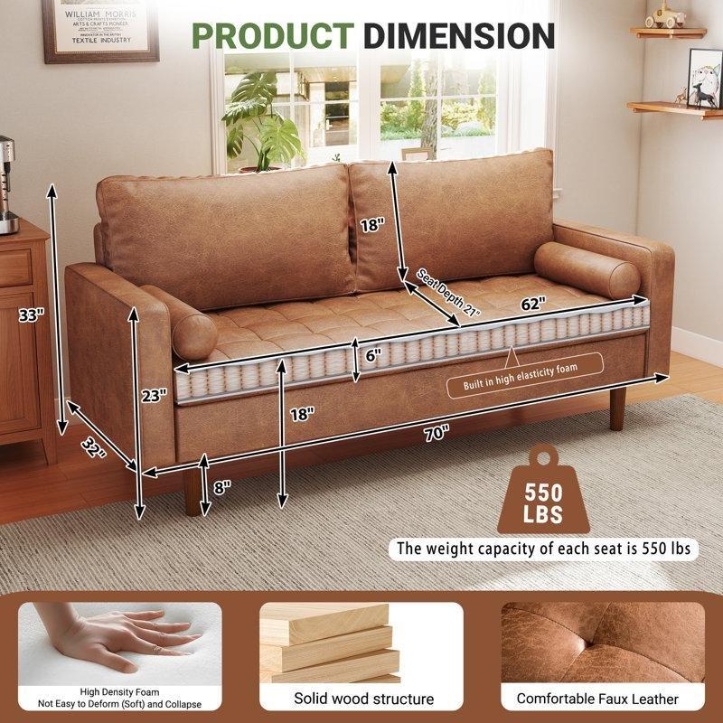 Kahverengi Suni Deri Çizilmeye Dayanıklı Masif Meşe Koltuk - 178 cm - 196015