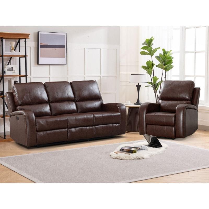 Kahverengi Suni Deri Elektrikli Mekanizmalı USB Portlu Koltuk Takımı - 191832