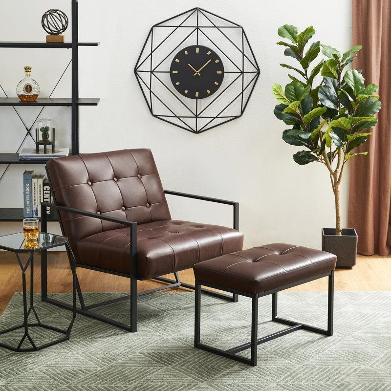 Kahverengi Suni Deri Kapitoneli Puflu Kızak Ayaklı Tekli Koltuk - 204521