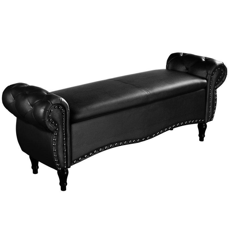 Kahverengi Suni Deri Kapitoneli Sandıklı Kollu Bench - 131 cm - 164338