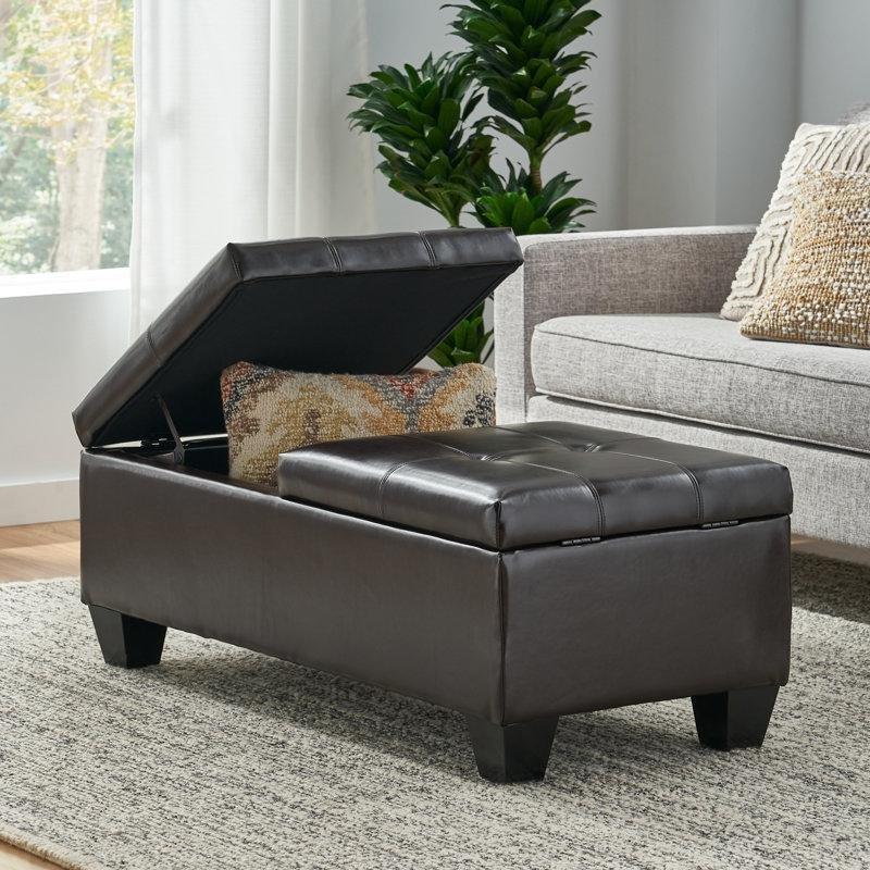 Kahverengi Suni Deri Kapitoneli Sandıklı Puf - 119x53 cm - 164953