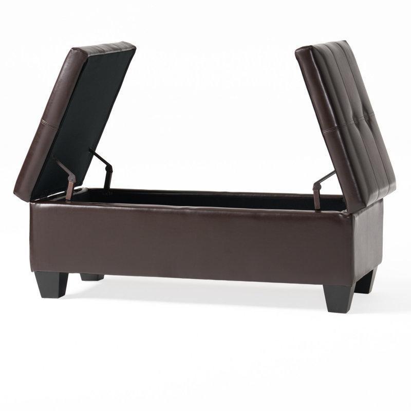 Kahverengi Suni Deri Kapitoneli Sandıklı Puf - 119x53 cm - 164953