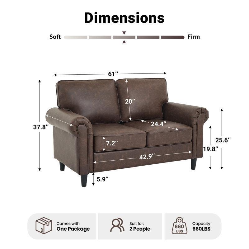 Kahverengi Suni Deri Kıvrımlı Kolçaklı İkili Koltuk - 155 cm - 205474