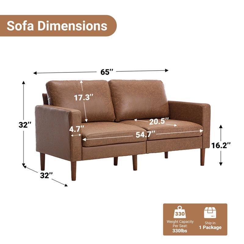 Kahverengi Suni Deri Masif Ahşap Ayaklı Köşeli Kolçaklı İkili Koltuk - 166 cm - 196435