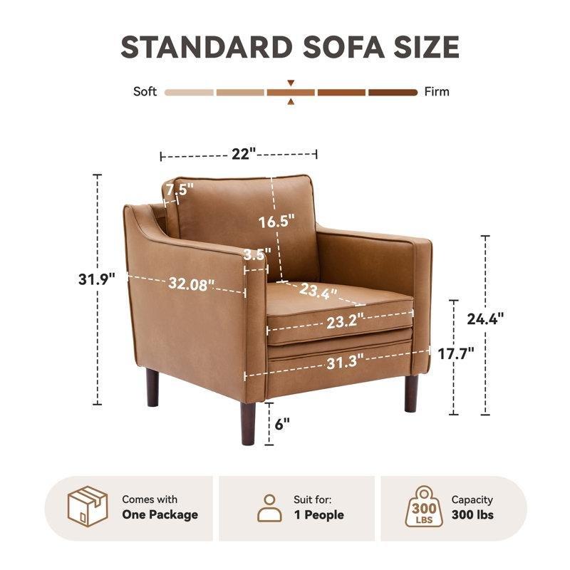 Kahverengi Suni Deri Masif Ahşap Ayaklı Modern Tekli Koltuk - 81 cm - 202577