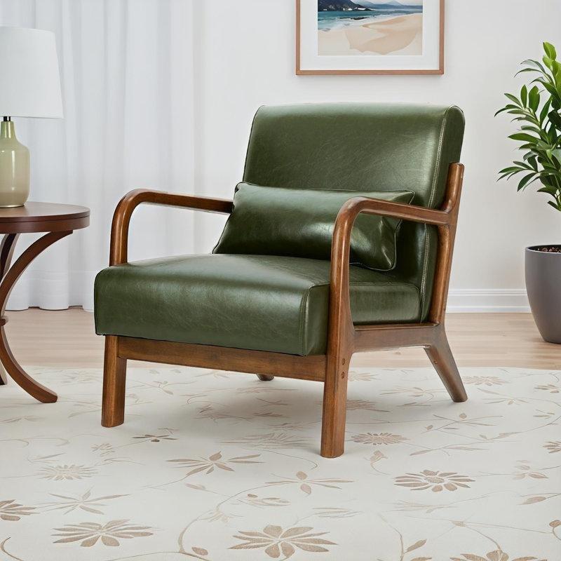 Kahverengi Suni Deri Masif Ahşap Geniş Oturumlu Tekli Koltuk - 66 cm - 202704