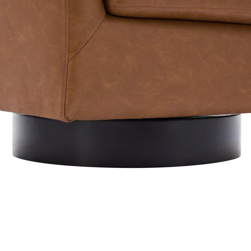 Kahverengi Suni Deri Masif Ahşap Kaideli Döner Tekli Koltuk - 2li Set - 202689