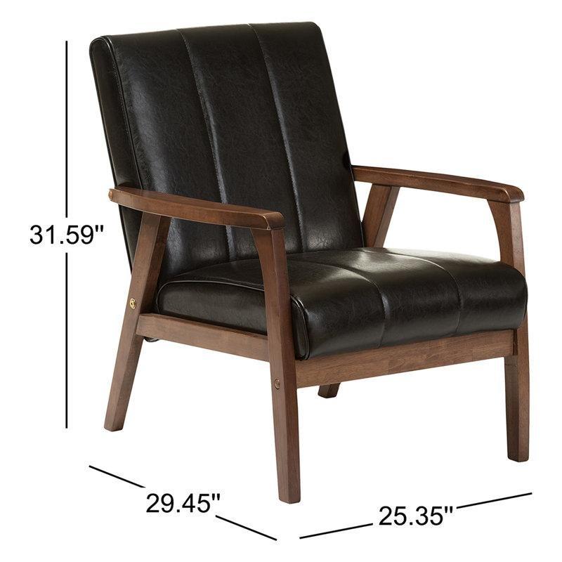 Kahverengi Suni Deri Masif Ahşap Kanallı Kapitoneli Yüzyıl Ortası Modern Tekli Koltuk - 65x75 cm - 204465