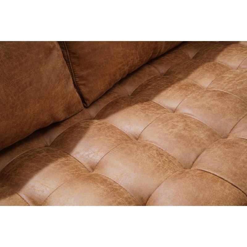 Kahverengi Suni Deri Masif Meşe İskeletli Çizilmeye Dayanıklı Koltuk - 178 cm - 195952