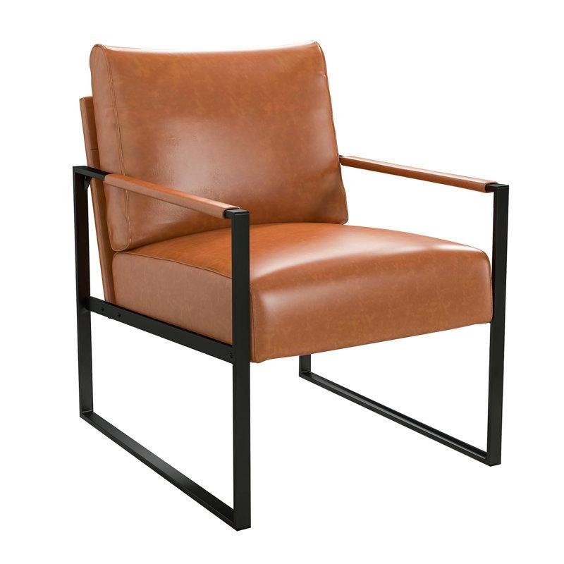 Kahverengi Suni Deri Metal Ayaklı Vintage Tasarım Tekli Koltuk - 202770