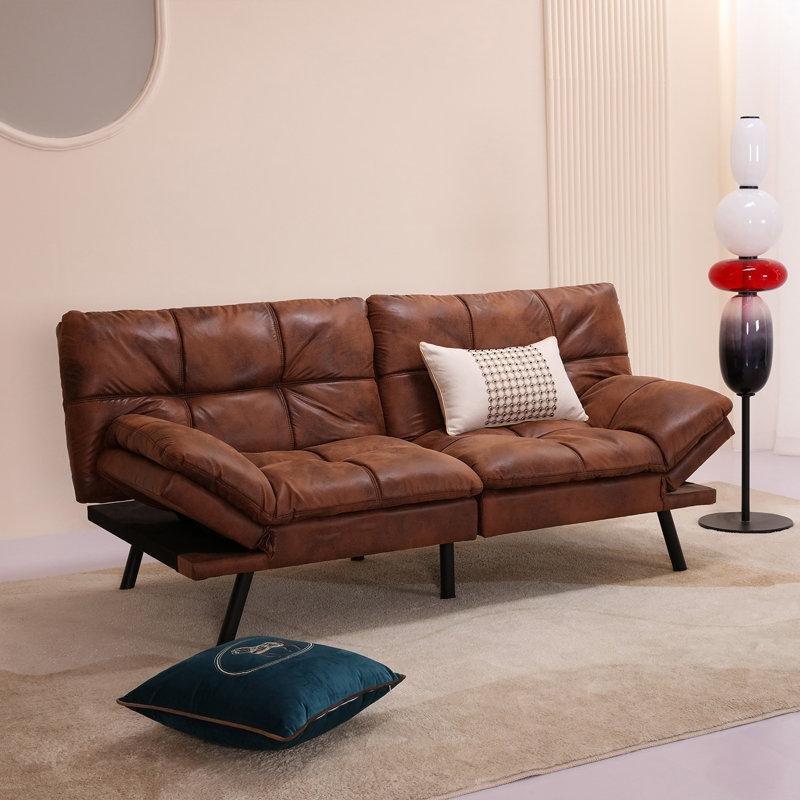 Kahverengi Suni Deri Metal Ayaklı Yataklı Ayarlanabilir Kollu Koltuk - 181 cm - 196647