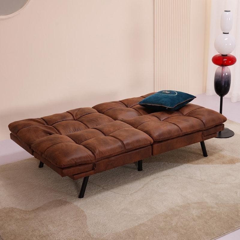 Kahverengi Suni Deri Metal Ayaklı Yataklı Ayarlanabilir Kollu Koltuk - 181 cm - 196647