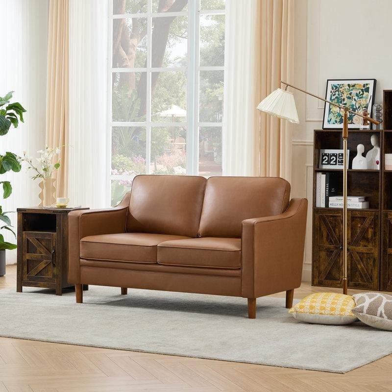 Kahverengi Suni Deri Paket Yaylı İkili Koltuk - 142x87x83 cm - 208643