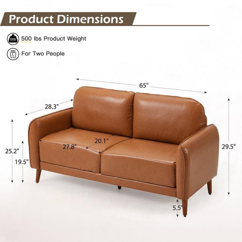 Kahverengi Suni Deri Puflu İkili Koltuk - 166 cm - 207119