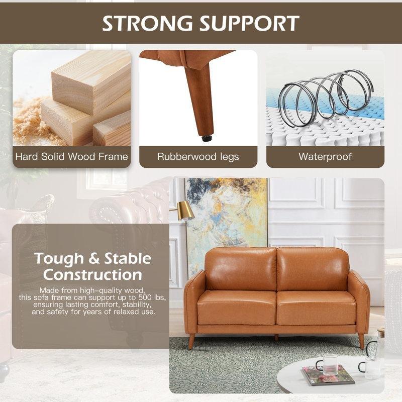 Kahverengi Suni Deri Puflu İkili Koltuk - 166 cm - 207119