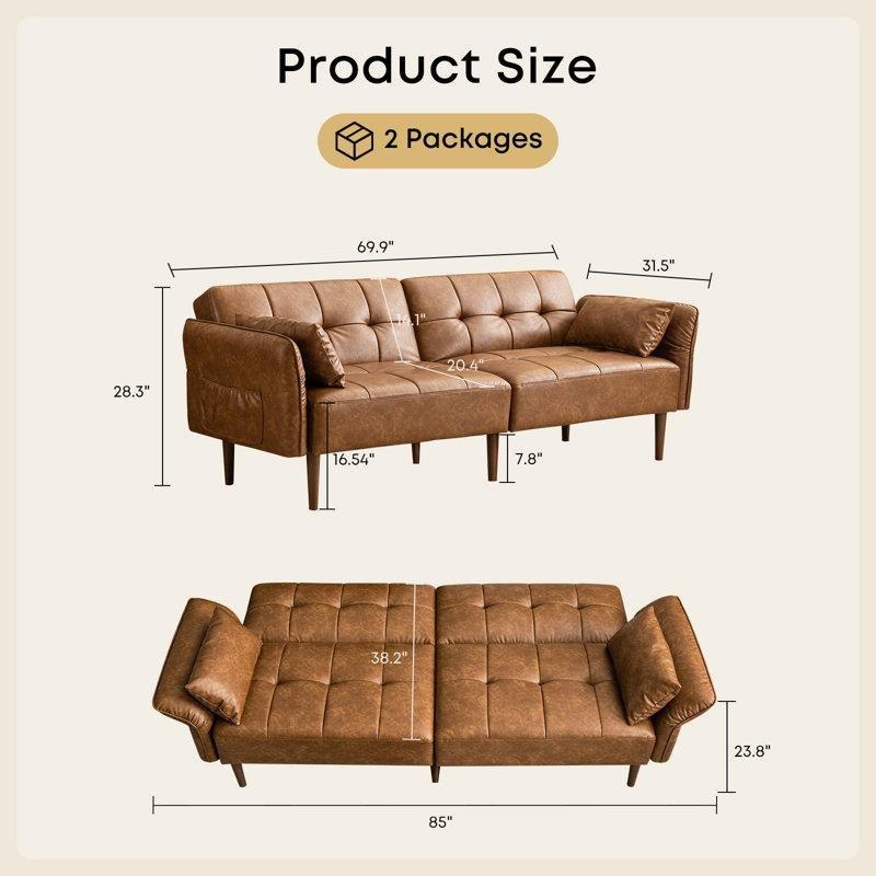 Kahverengi Suni Deri Yataklı Ayarlanabilir Kolçaklı Koltuk - 178 cm - 197419