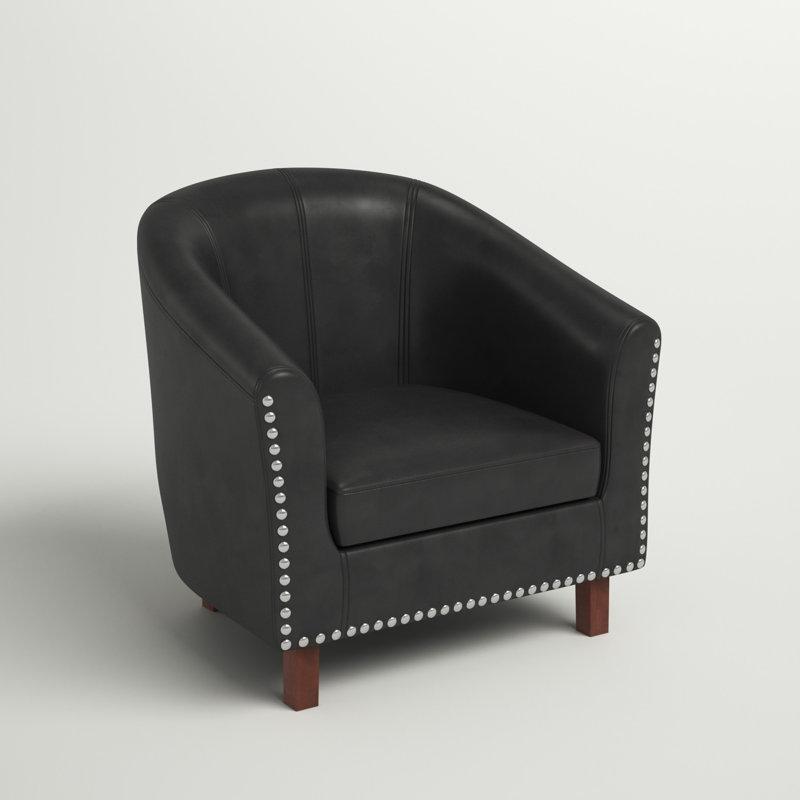 Kahverengi Suni Deri Zımba Detaylı Kauçuk Ağacı Ayaklı Tekli Koltuk - 204053