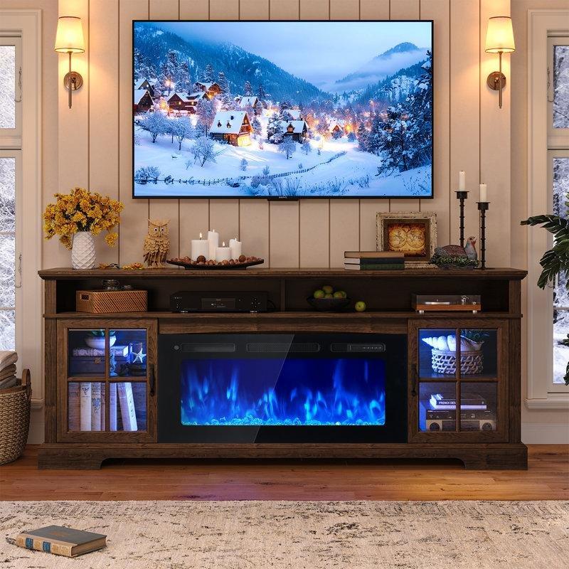 Kahverengi Sunta Şömineli Cam Kapaklı Tv Ünitesi - 178 cm - 222435
