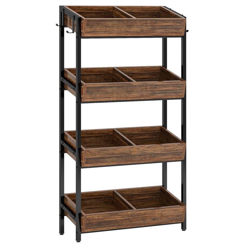 Kahverengi Suntalam ve Siyah Metal 4 Raflı Kancalı Ayaklı Sebzelik - 75 cm - 178125