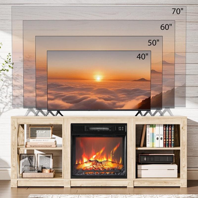 Kahverengi Suntalam X Detaylı Elektrikli Şömineli TV Ünitesi - 150 cm - 221934