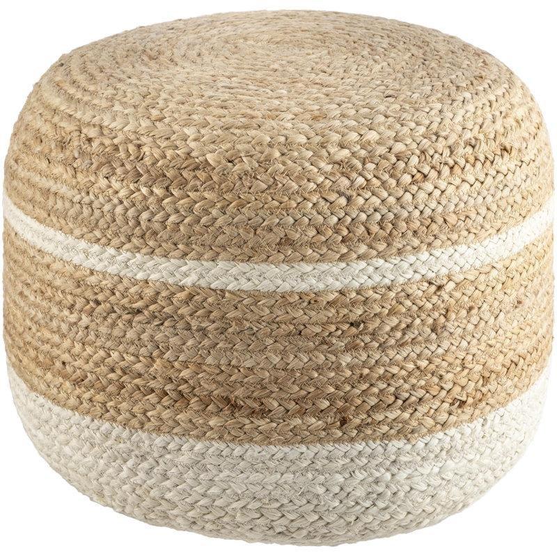 Kahverengi ve Beyaz Jüt Dokuma Yuvarlak Puf - 46x36 cm - 165244