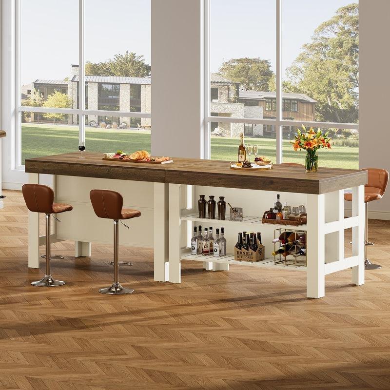 Kahverengi ve Beyaz Yonga Levha Raflı Bar Masası - 140 cm - 231758