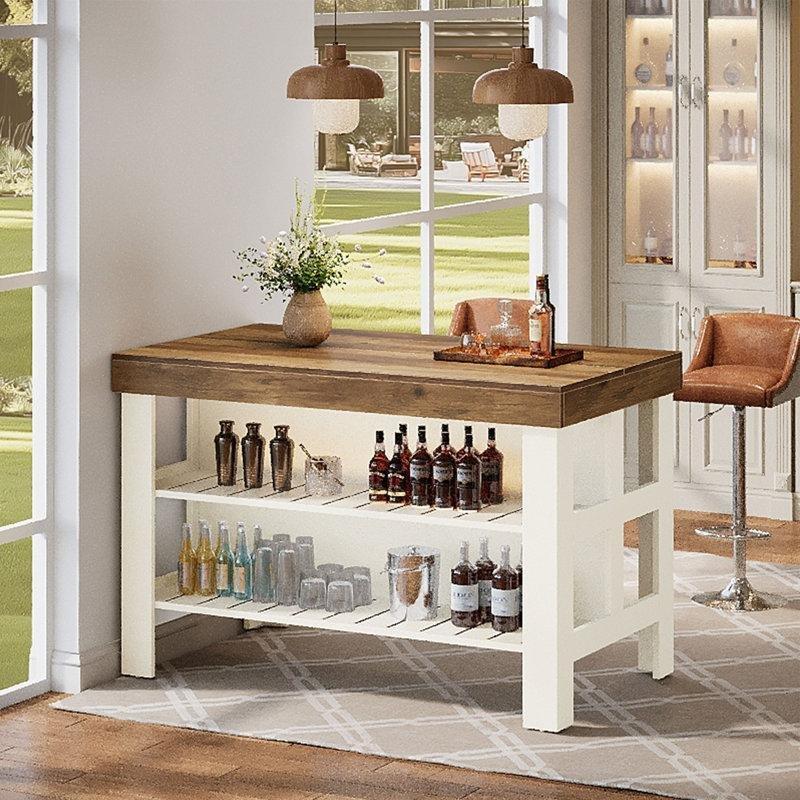 Kahverengi ve Beyaz Yonga Levha Raflı Bar Masası - 140 cm - 231758