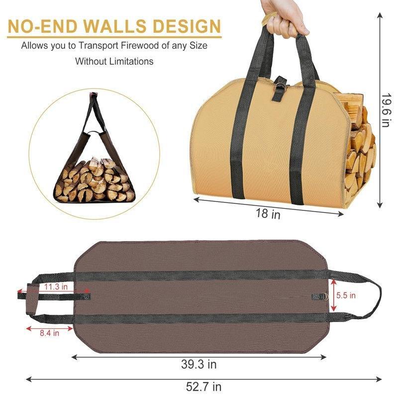 Kahverengi ve Haki 900D Oxford Kumaş 2li Set Ayarlanabilir Kayışlı Katlanabilir Şömine Odunluk - 99x46 cm - 189218