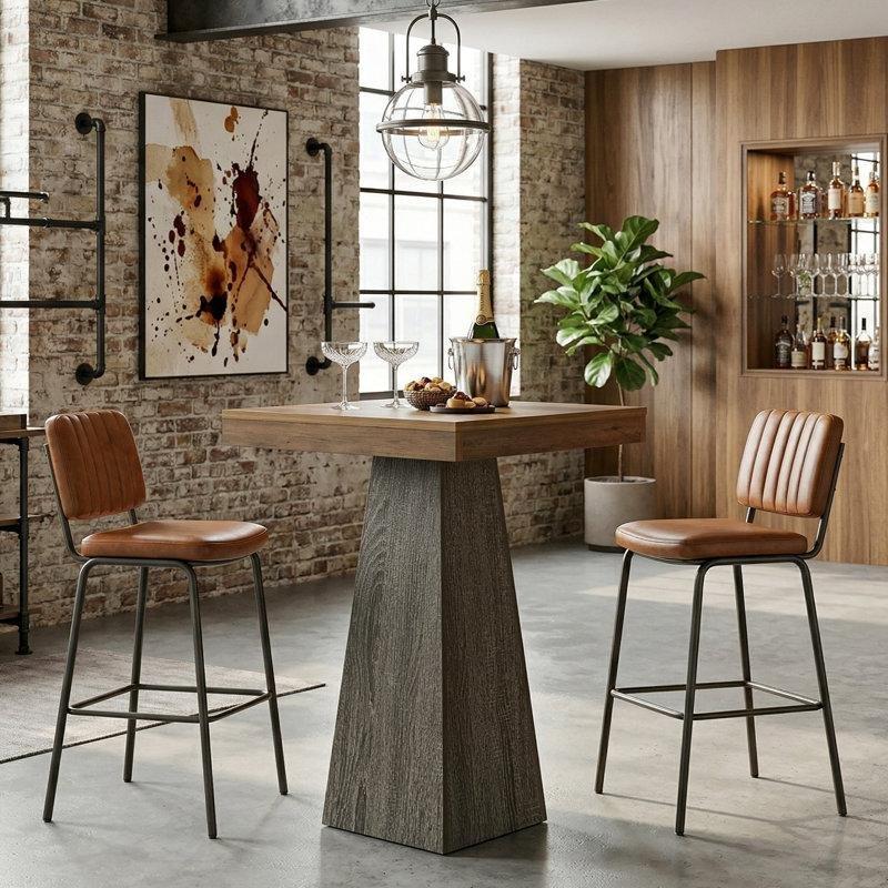 Kahverengi ve Koyu Gri MDF Konik Ayaklı Kare Bar Masası - 60x60 cm - 231502