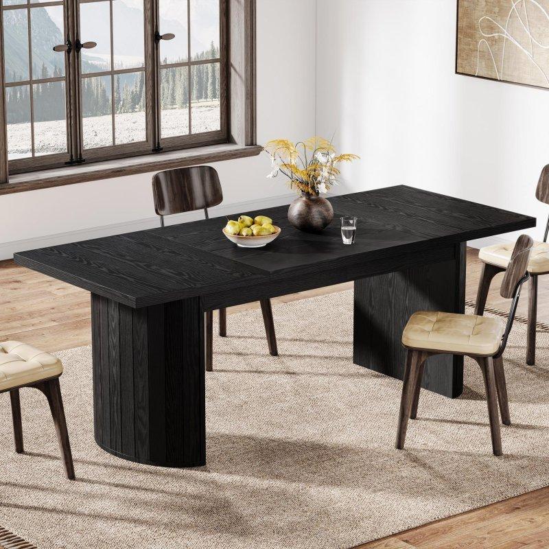 Kahverengi ve Siyah Ahşap Çift Ayaklı Dikdörtgen Bohem Yemek Masası - 200x81 cm - 237438
