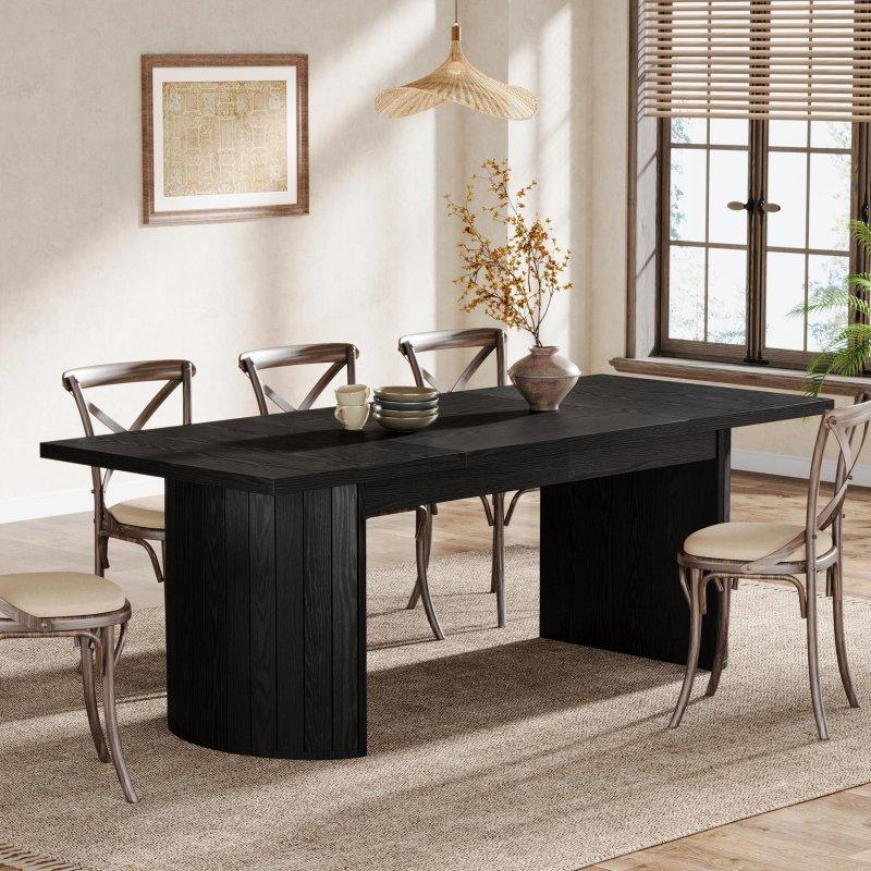Kahverengi ve Siyah Ahşap Çift Ayaklı Dikdörtgen Bohem Yemek Masası - 200x81 cm - 237438