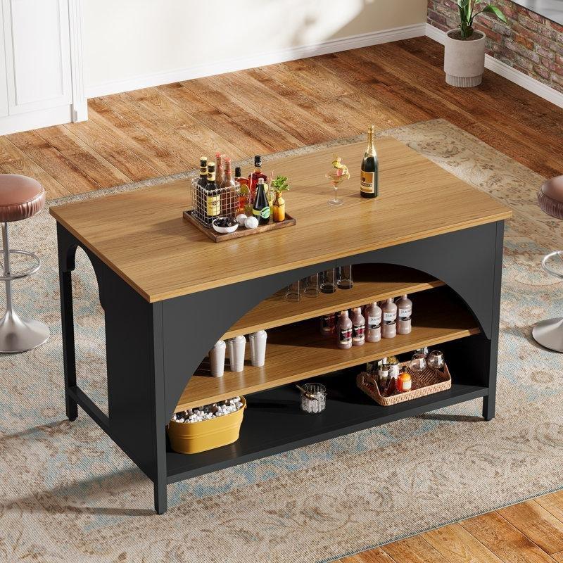 Kahverengi ve Siyah MDF 3 Raflı Dolaplı Bar Masası - 141 cm - 232114