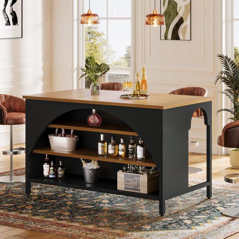 Kahverengi ve Siyah MDF 3 Raflı Dolaplı Bar Masası - 141 cm - 232114