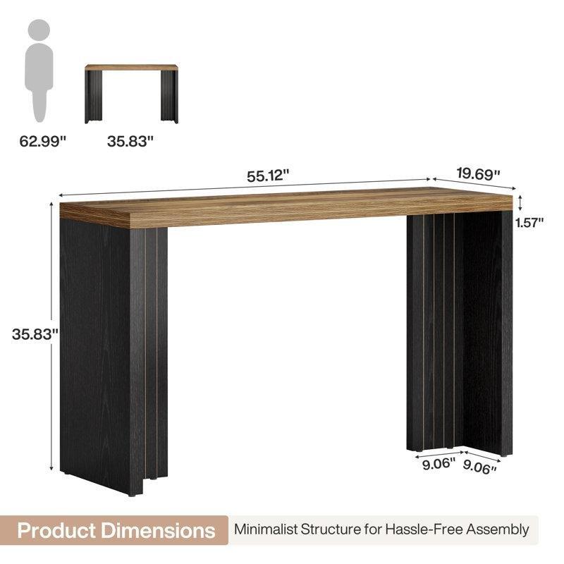 Kahverengi ve Siyah MDF Dikdörtgen Çift Kaideli Bar Masası - 140x51 cm - 231395