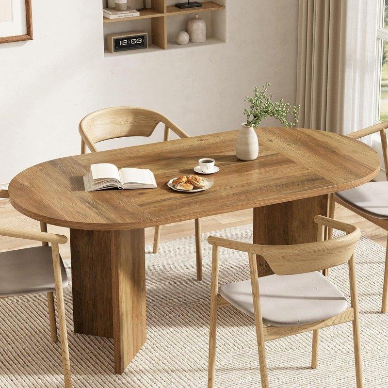 Kahverengi ve Siyah MDF Metal Ayaklı Rustik Oval Bohem Yemek Masası - 160 cm - 237671