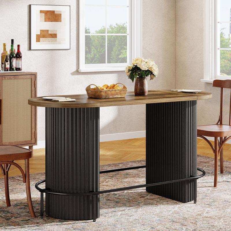 Kahverengi ve Siyah Metal Ayaklı MDF Endüstriyel Ayak Destekli Bar Masası - 151x70 cm - 231931